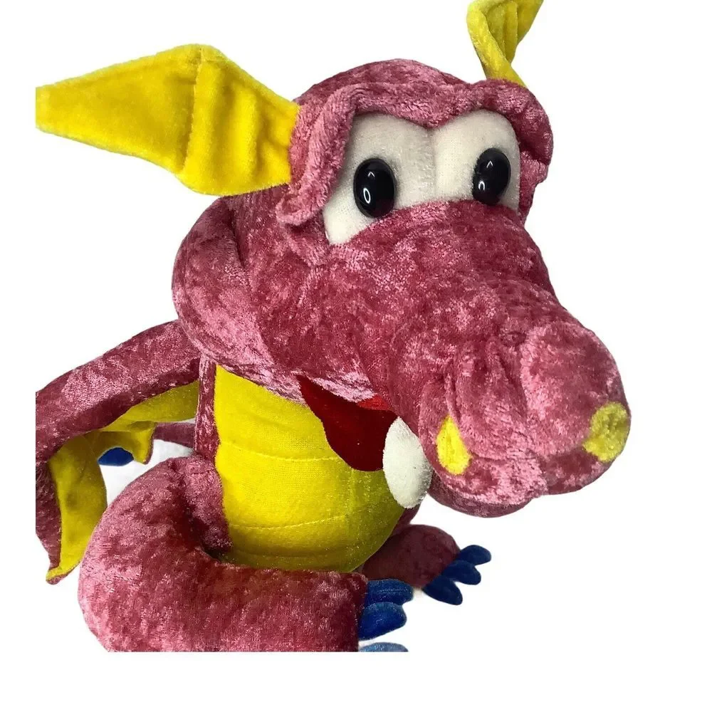 Dragon Plush Pink Yellow toy Wings Fangs 17